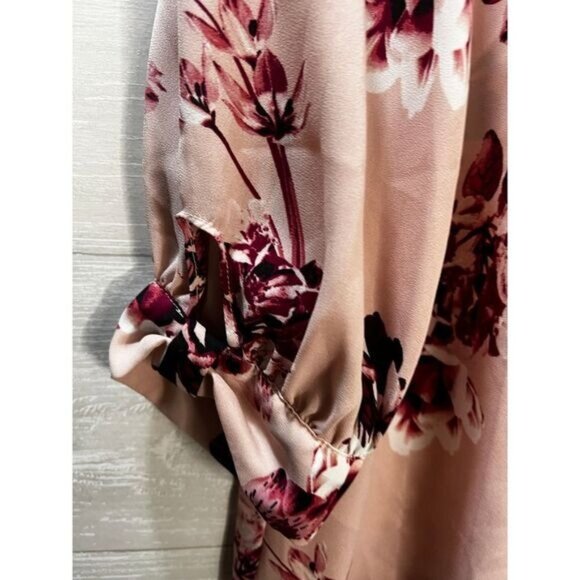 Worthington Womens Floral Print Blouse Pink & Burgundy‎ 3/4 Sleeve Small - Picture 3 of 7
